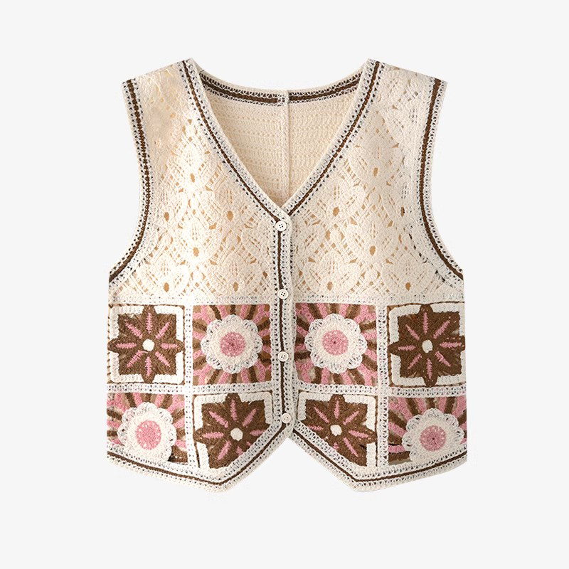 Crochet Top Boho - 할머니 스퀘어 크로 셰 뜨개질 조끼