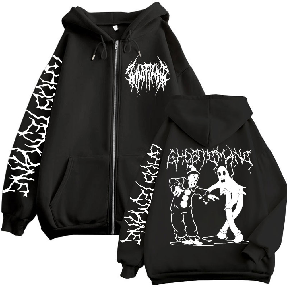 Vintage Fashion Pop Up - Ghostemane 프린트 지퍼 후드 메탈 록