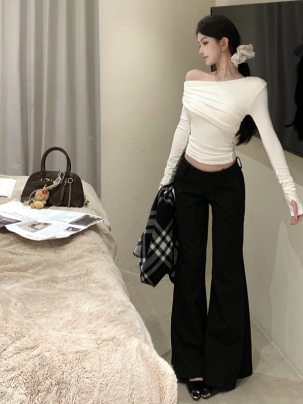 섹시 레이디 스타일 긴팔 티셔츠 탑과 와이드 레그 팬츠 - Vintage Fashion Years 리뷰 및 가격