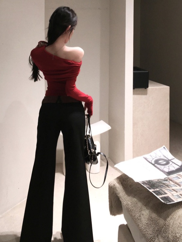 섹시 레이디 스타일 긴팔 티셔츠 탑과 와이드 레그 팬츠 - Vintage Fashion Years 리뷰 및 가격