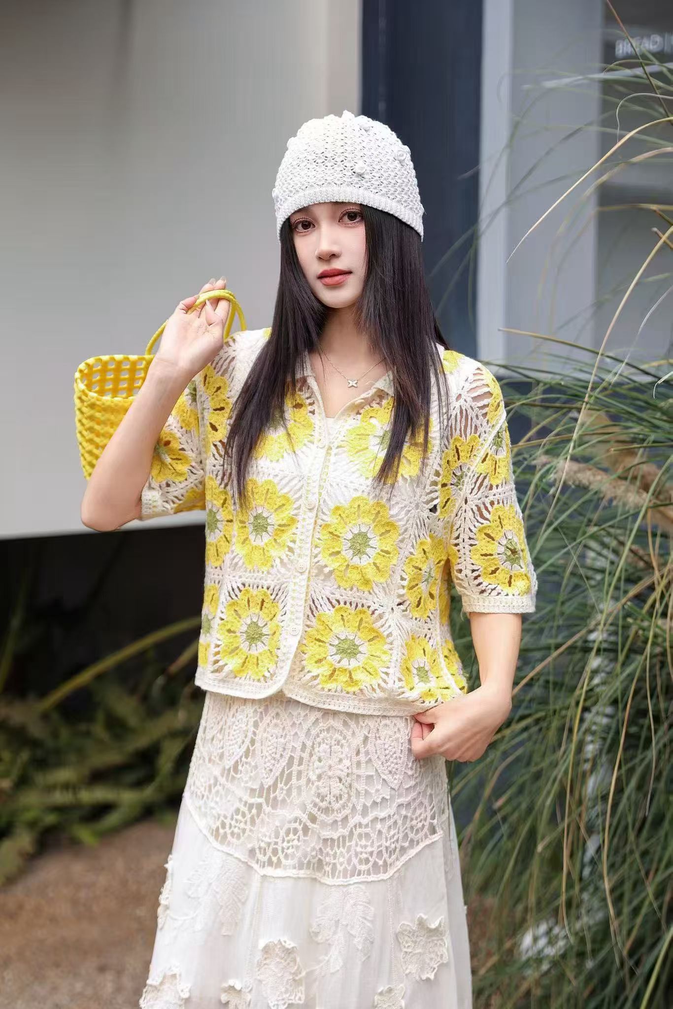그라니 스퀘어 크로셰 니트 폴로 셔츠 반팔 폴로넥 오픈 - Crochet Top Boho 리뷰 및 가격