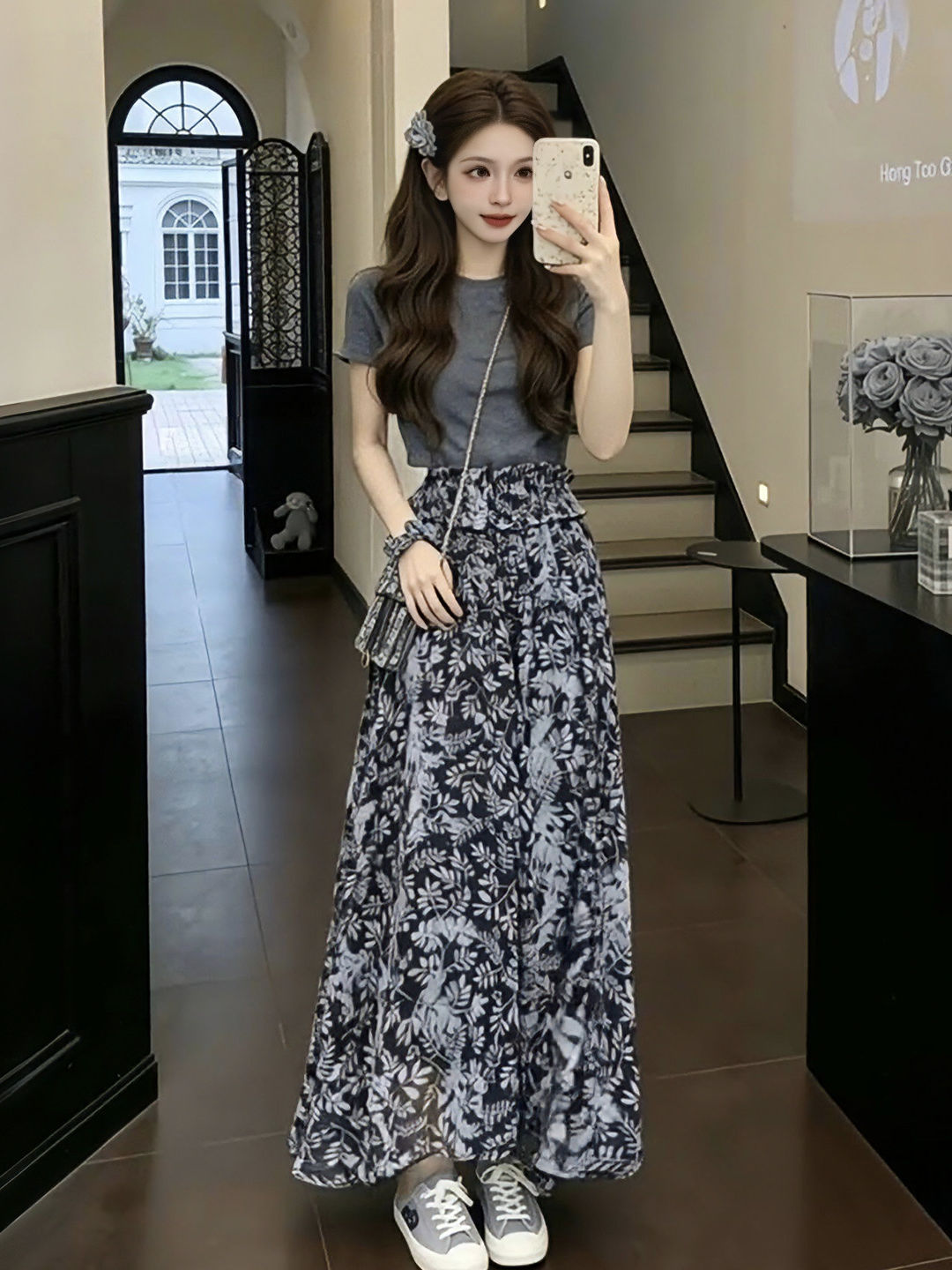 여름 플로럴 프린트 반팔 상의와 하이웨이스트 스커트 세 - Vintage Fashion Years 리뷰 및 가격