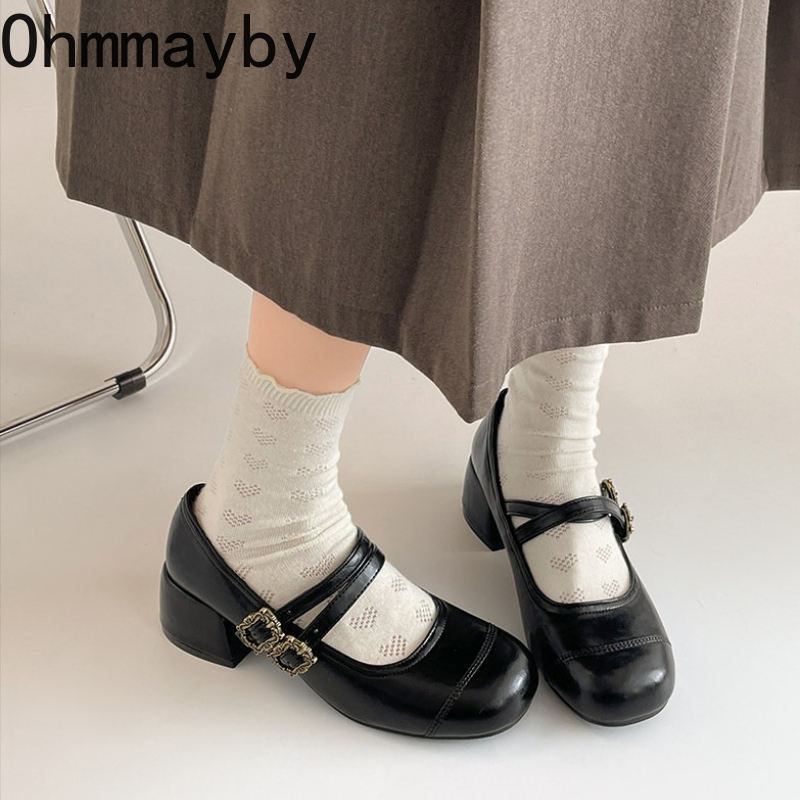 빈티지 두꺼운 굽 여성 메리 제인 슈즈 패션 메탈 버클 - Vintage Outdoor Fashion 리뷰 및 가격