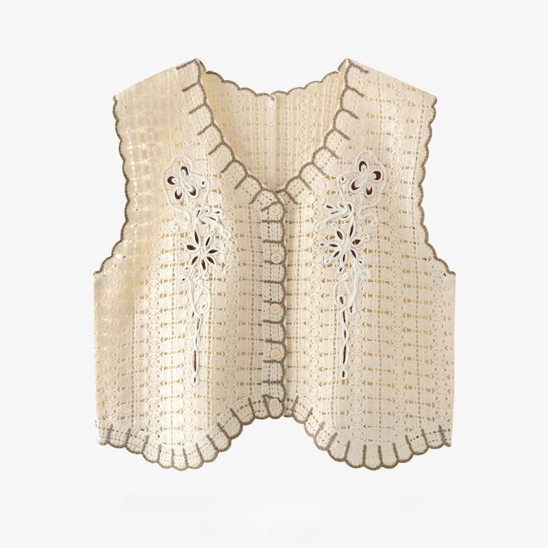 여성용 크로셰 니트 조끼 꽃무늬 자수 버튼다운 민소매  - Crochet Top Boho 리뷰 및 가격