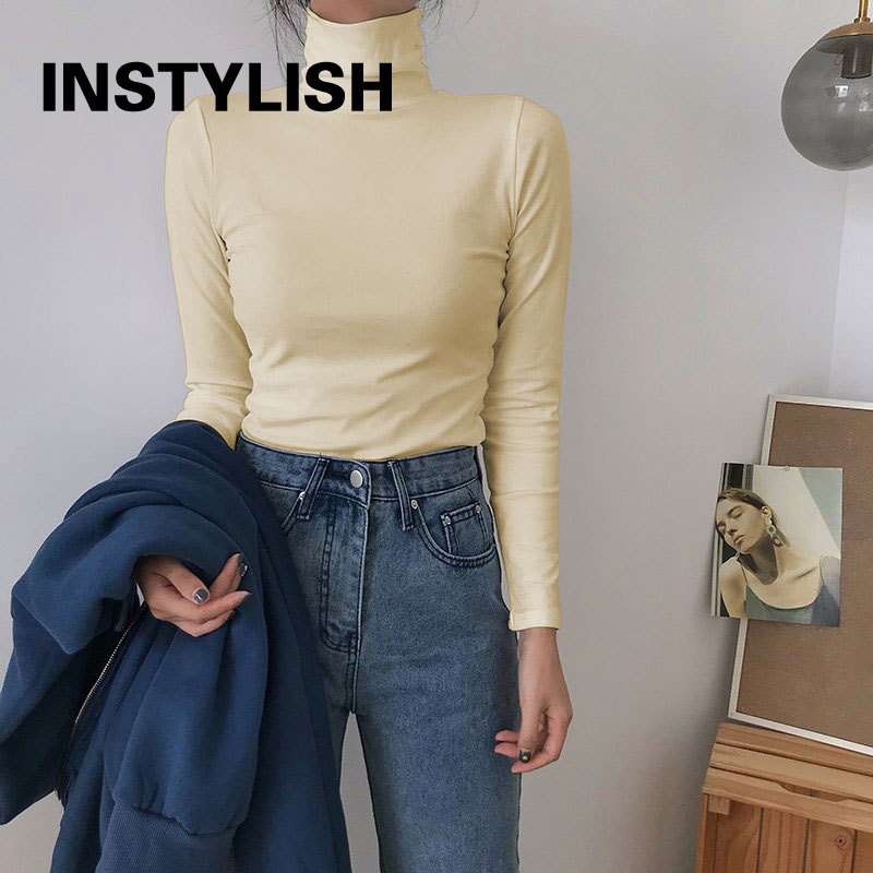 여성용 우아한 긴팔 터틀넥 티셔츠, 빈티지 하라주쿠 긴 - Vintage Fashion Years 리뷰 및 가격