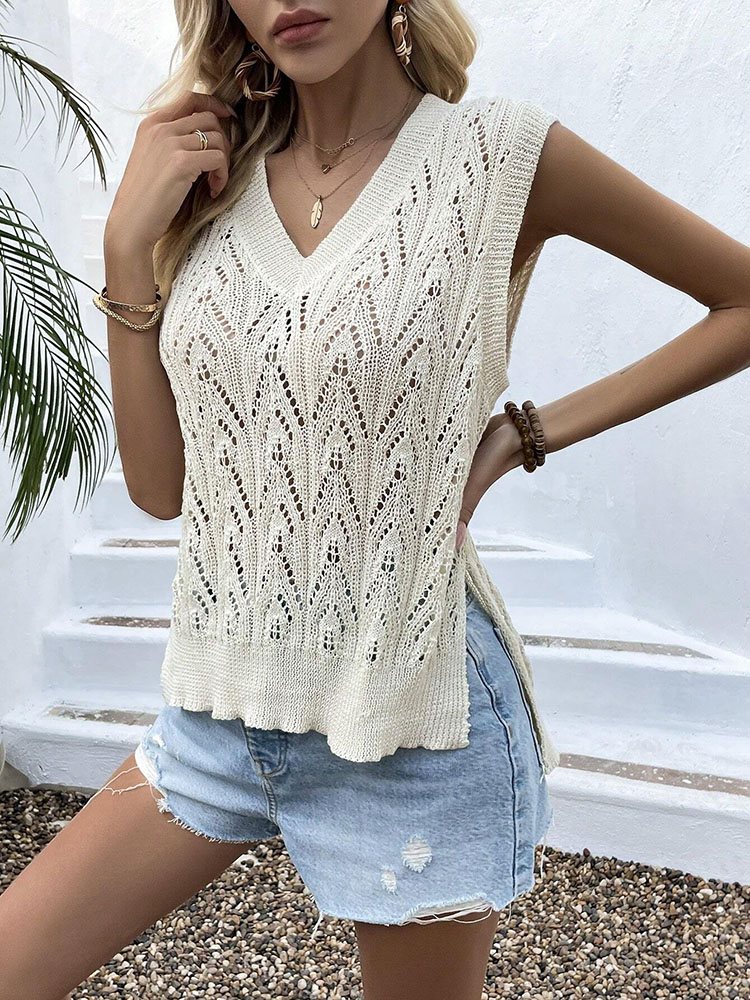 여성용 베이지 크로셰 베스트 탑 V넥 민소매 펀칭 니트 - Crochet Top Boho 리뷰 및 가격