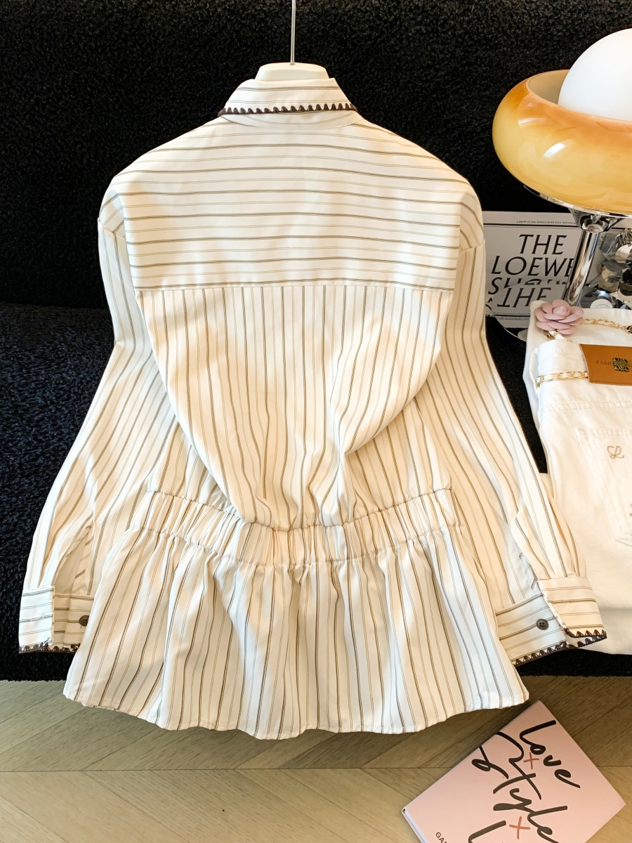 우아한 세로 줄무늬 긴팔 여성 셔츠 빈티지 리본 출퇴근 - Vintage Fashion Years 리뷰 및 가격