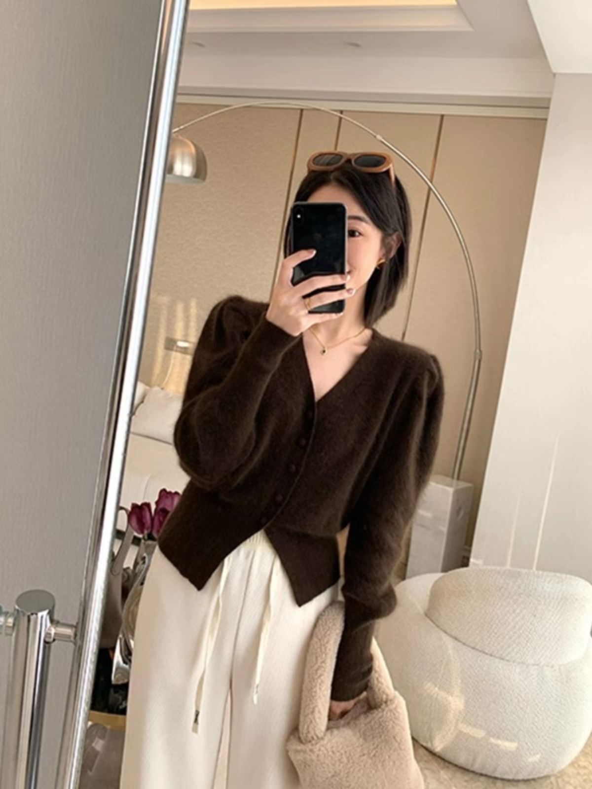 레드 V넥 니트 스웨터 코트 여성 가을 패션 짧은 버블 - Vintage Fashion Years 리뷰 및 가격