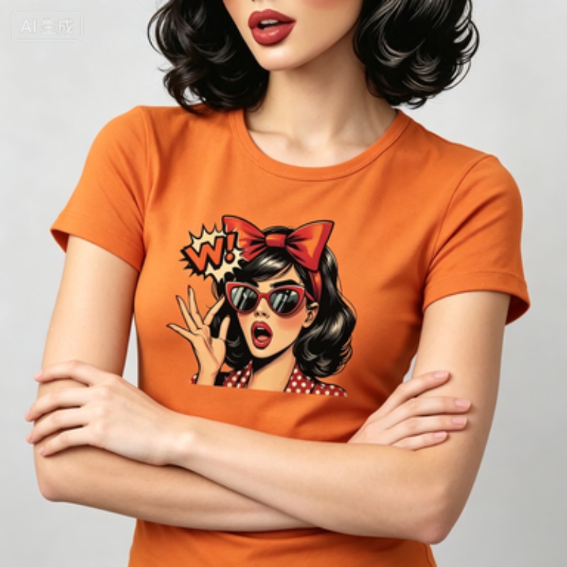 여성용 면 소재 슬림핏 티셔츠, 레트로 팝 아트 스타일 - Vintage Fashion Pop Up 리뷰 및 가격