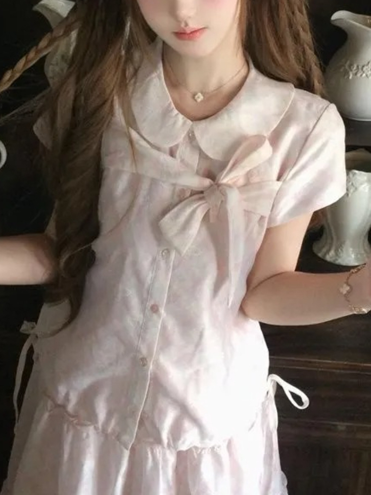 일본 빈티지 스타일 스윗 보우 피터팬 칼라 탑 + 러플 - Vintage Fashion Jersey 리뷰 및 가격