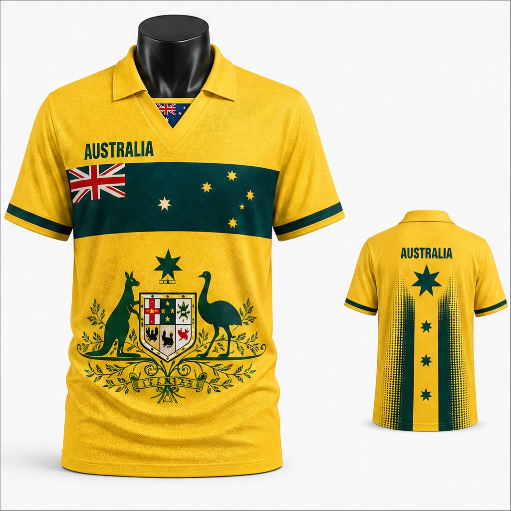 남성용 호주풍 장식 캥거루 에뮤 문양 반팔 폴로 V넥  - Vintage Fashion Australia 리뷰 및 가격
